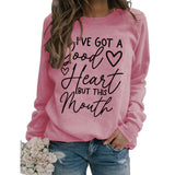 Sweat-shirt ample à manches longues et col rond avec lettres patchwork I'V GOT A Good