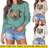 Lockerer Pullover mit Katzen-Print und langen Ärmeln in Übergröße für Mädchen