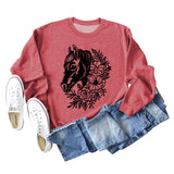 Plant Flower Round Neck Autumn and Winter Loose Print Long Sleeve Sweater Girl