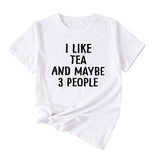 Lettre J'aime le thé Peut-être 3 personnes T-shirt à manches courtes et col rond