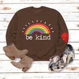 Be Kind – pull ample à manches longues et col rond avec lettres arc-en-ciel, automne et hiver