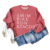 SWIM BIKE RUN TACOS BUCHSTABEN LOCKERES DAMEN SWEATSHIRT