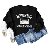 HAWKINS MIDDLE Letter Damen Pullover mit Rundhalsausschnitt, langen Ärmeln, Übergröße