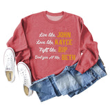 Live Like John Love Damen-Pullover mit Buchstaben, Rundhalsausschnitt, lockeres Langarmshirt, großer Pullover