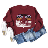 TALK TO ME GOOSE Letter Print Loose Long Sleeve Round Neck Sweater
