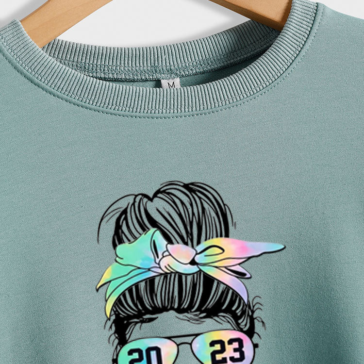2023 SENIOR MOM Bowknot Letter Loose bottomed Long Sleeve Oversize Sweater