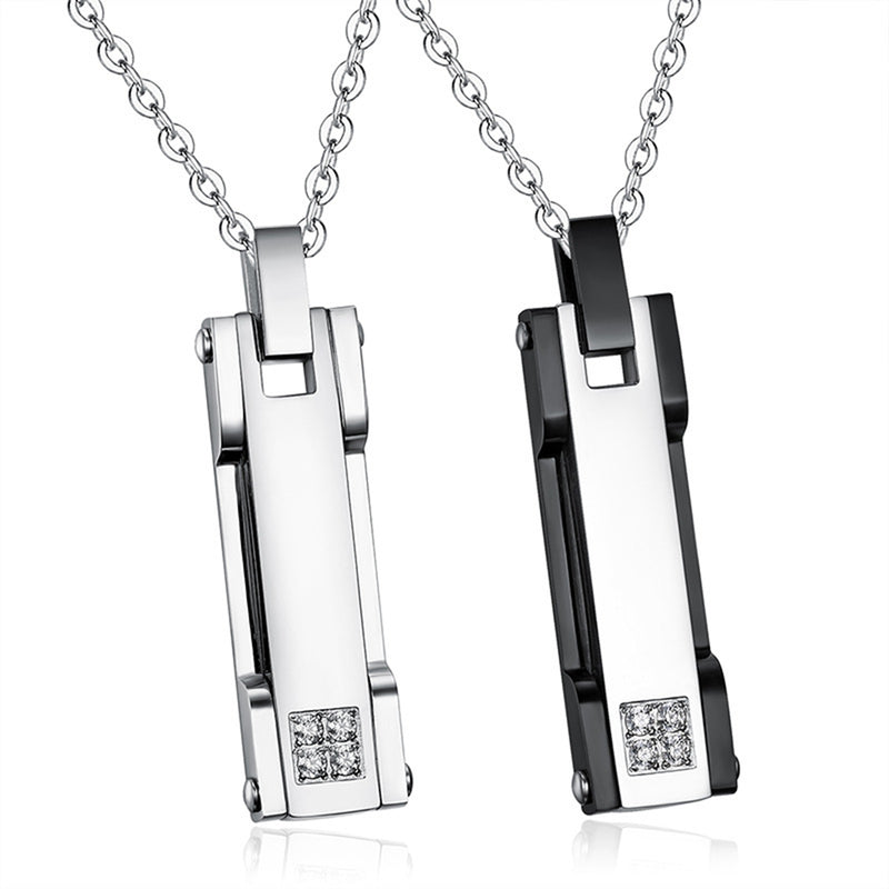 Couples Stainless Steel Pendant Necklace Personalized Matching Necklaces Set for Couple with Name Lettering Date Engraved