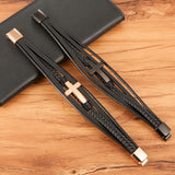 Luxury Multicolor Cross Design Classic Stainless Steel Mens Leather Bracelet 19/21/23 cm Choose Handsome Mens Christmas Gifts