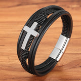 Luxury Multicolor Cross Design Classic Stainless Steel Mens Leather Bracelet 19/21/23 cm Choose Handsome Mens Christmas Gifts
