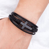 Luxury Multicolor Cross Design Classic Stainless Steel Mens Leather Bracelet 19/21/23 cm Choose Handsome Mens Christmas Gifts