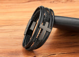 Luxury Multicolor Cross Design Classic Stainless Steel Mens Leather Bracelet 19/21/23 cm Choose Handsome Mens Christmas Gifts
