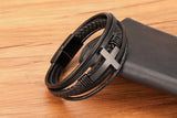 Luxury Multicolor Cross Design Classic Stainless Steel Mens Leather Bracelet 19/21/23 cm Choose Handsome Mens Christmas Gifts
