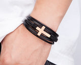 Luxury Multicolor Cross Design Classic Stainless Steel Mens Leather Bracelet 19/21/23 cm Choose Handsome Mens Christmas Gifts