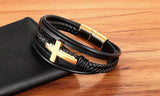 Luxury Multicolor Cross Design Classic Stainless Steel Mens Leather Bracelet 19/21/23 cm Choose Handsome Mens Christmas Gifts