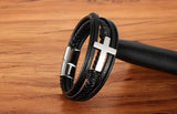 Luxury Multicolor Cross Design Classic Stainless Steel Mens Leather Bracelet 19/21/23 cm Choose Handsome Mens Christmas Gifts