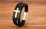 Luxury Multicolor Cross Design Classic Stainless Steel Mens Leather Bracelet 19/21/23 cm Choose Handsome Mens Christmas Gifts