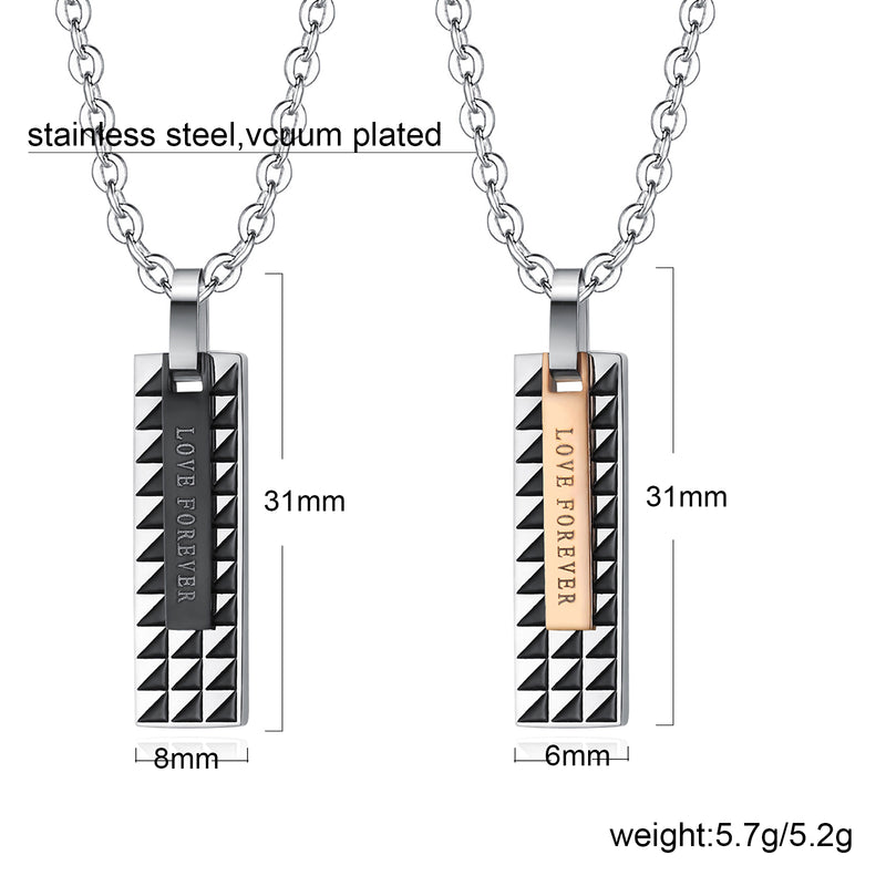 Couples Stainless Steel Pendant Necklace Personalized Matching Necklaces Set with Engraved